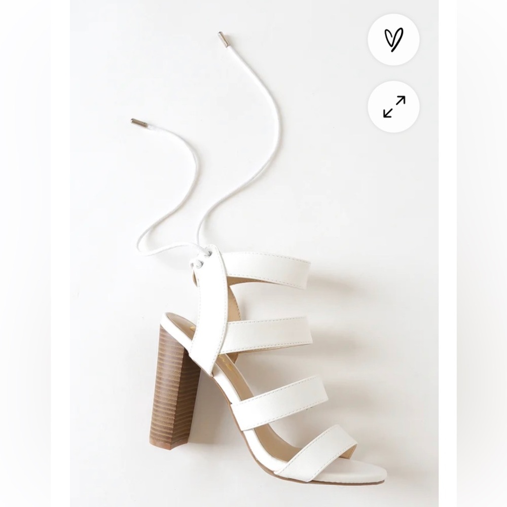 Lulus Marlena White Caged Lace-Up Stacked Heels size 7.5